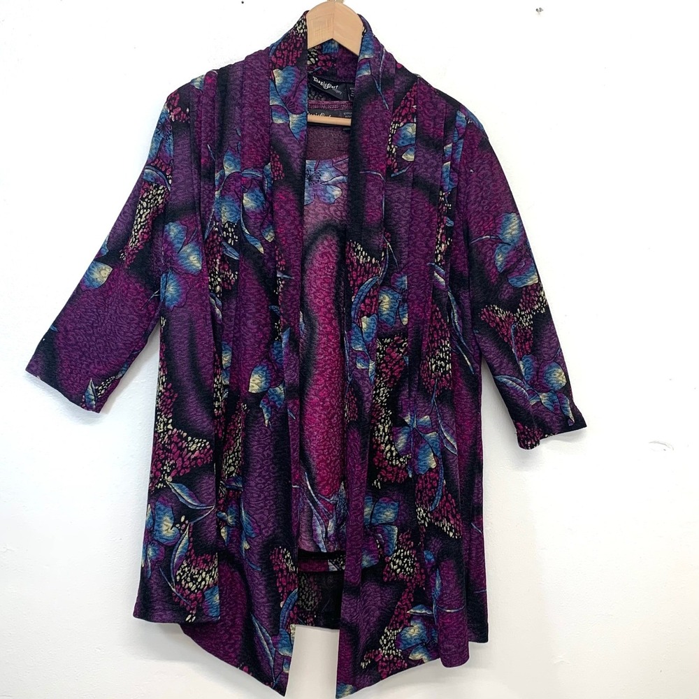 Magic Scarf Artsy Dark Purple  Floral Cardigan Set One Size Fits S-L Lagenlook